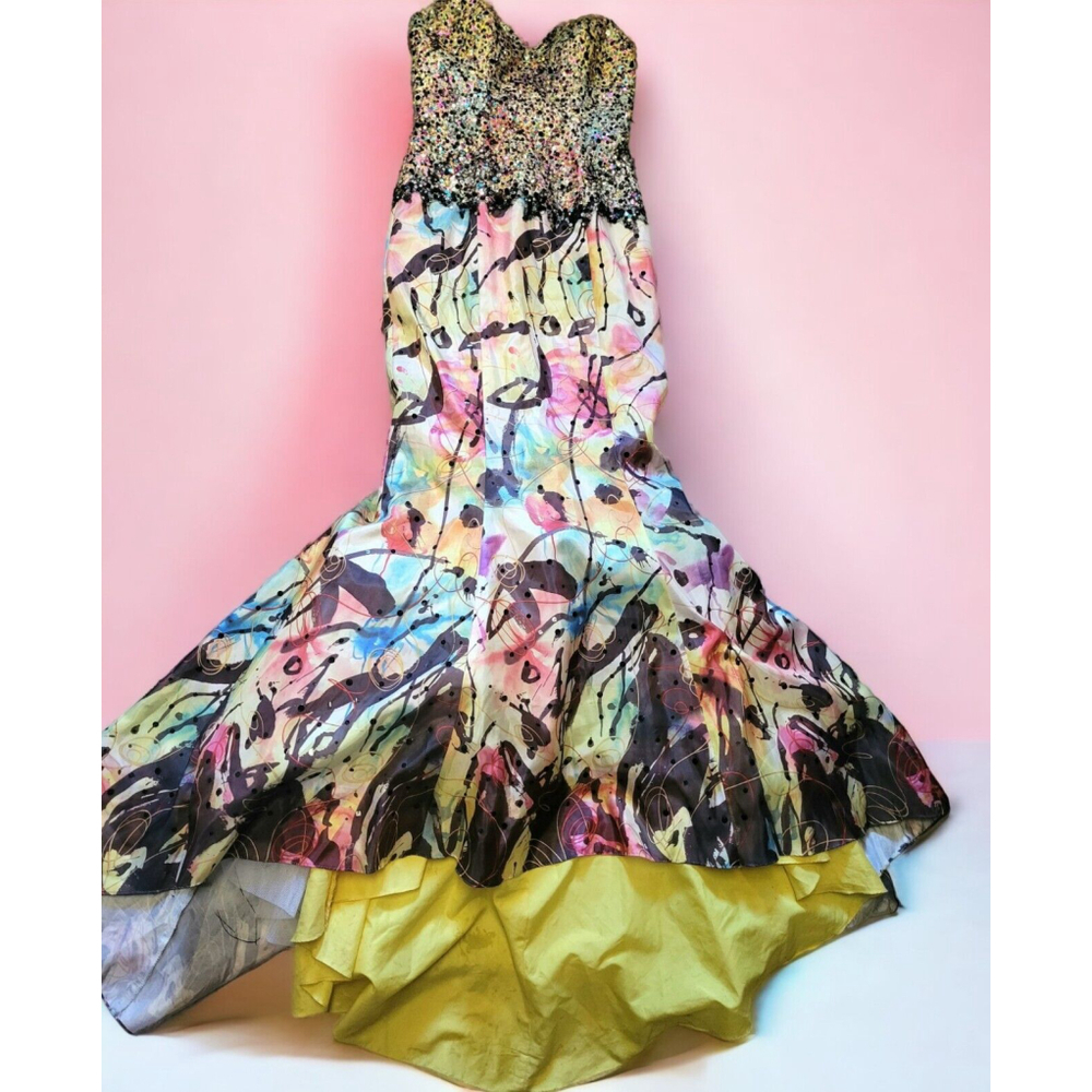 Strapless Multicolor Sequin Bodice Mermaid Dress